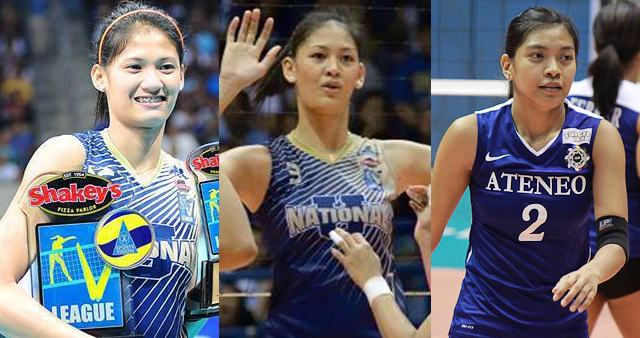 NU's Dindin and sister Jaja Santiago and ADMU's Alyssa Valdez are among the countries top volleyball players of this generation. (Photos from NU Lady Bulldogs WVT Facebook Fan Page, GMA Network, PinoyExchange)